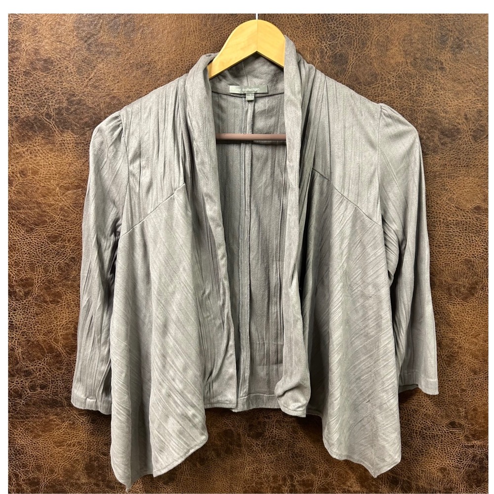 NY Collection Grey Faux Suede Feel Draping Open Cardigan Womens‎ Large